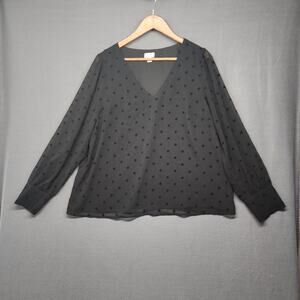 J Crew Top Womens XL Black Polka Dot Long Sleeve Blouse Career Office Preppy